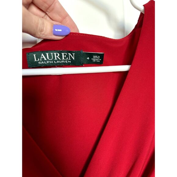 Lauren by Ralph Lauren Side Draped Jersey Knit Knee-Length Dress Size 4 Deep Red - Picture 7 of 7